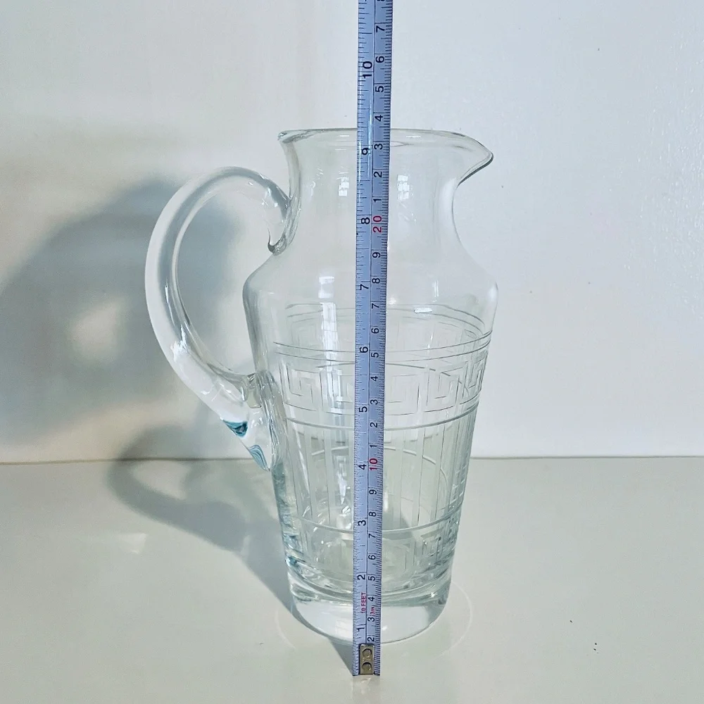 Versace x Rosenthal Meandre Greek Key Clear Glass Crystal Pitcher Vintage - Picture 7 of 14